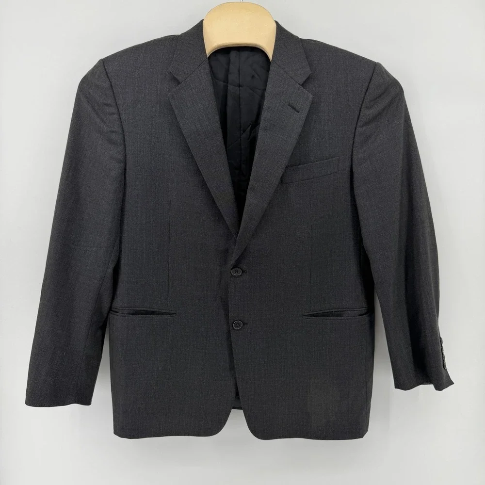 Hickey Freeman Blazer Mens 44S Charcoal Grey Worsted Wool 2 Button Sport Coat